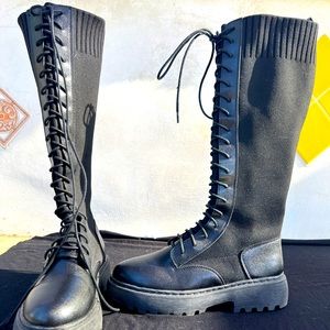 All Black Lace Up Tall Boots